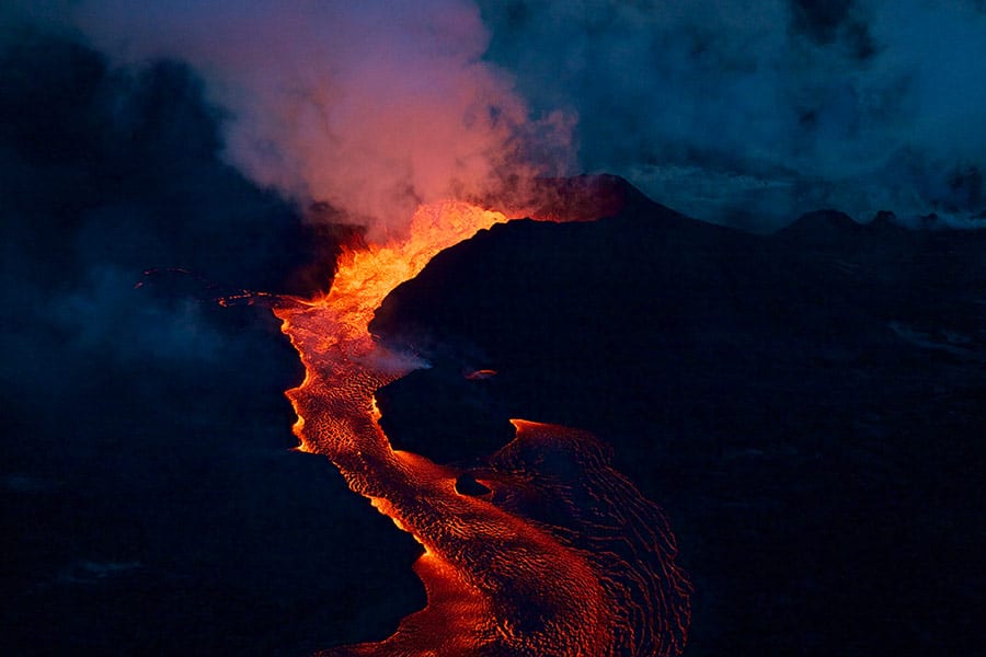 Kilauea cone erupting, lava overflow