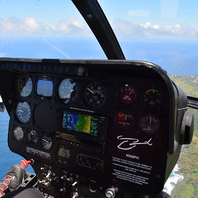 Big Island Helicopter Tours - view of the dashboard