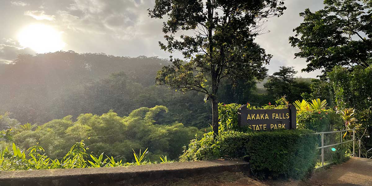 view of akaka falls in Hawaii in April